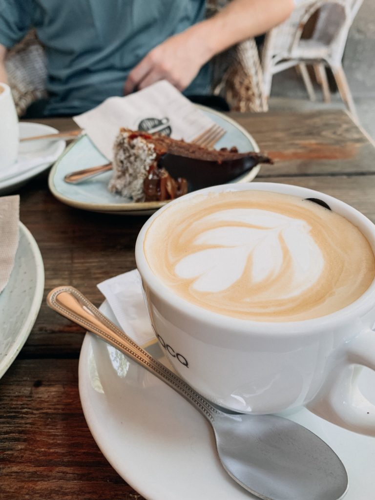 coffee and cake from alsur cafe and backdoor bar in barcelona