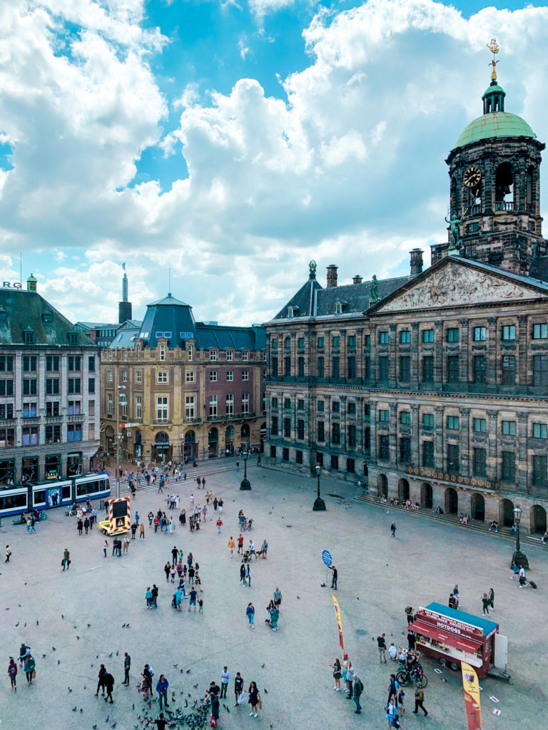 view over Dam square in amsterdam from above