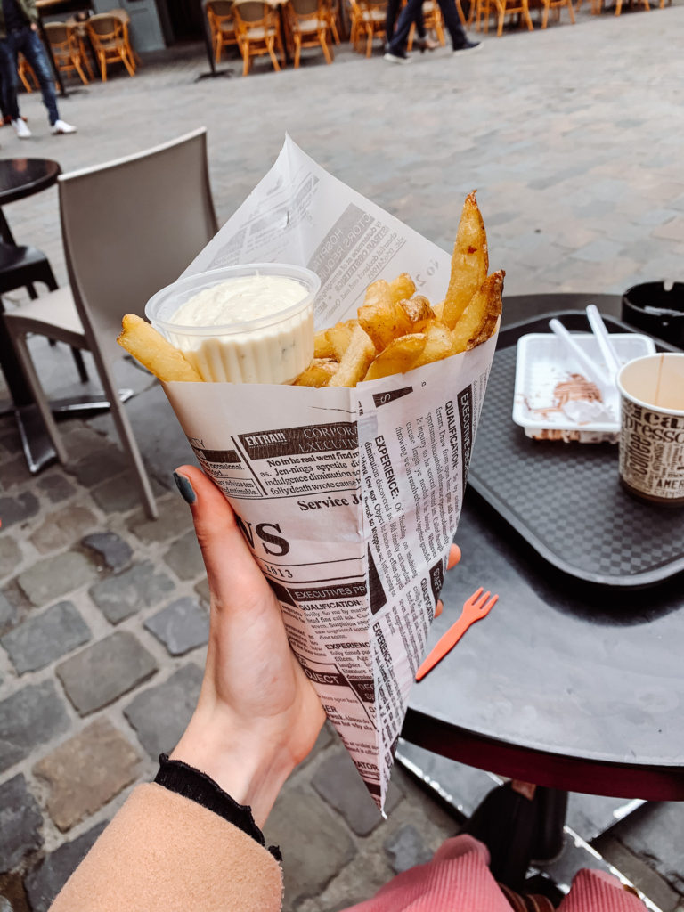 a cornet of fries from cafe georgette in Brussels