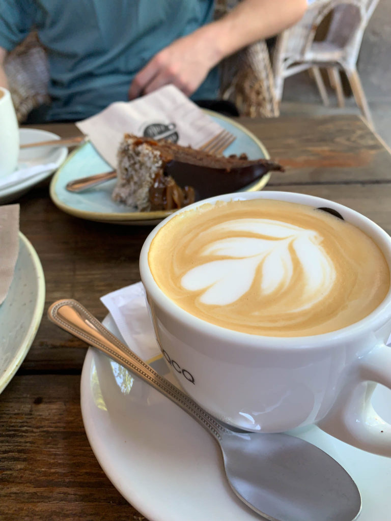 Coffee and cake from Alsur cafe and backdoor bar in Barcelona, Spain