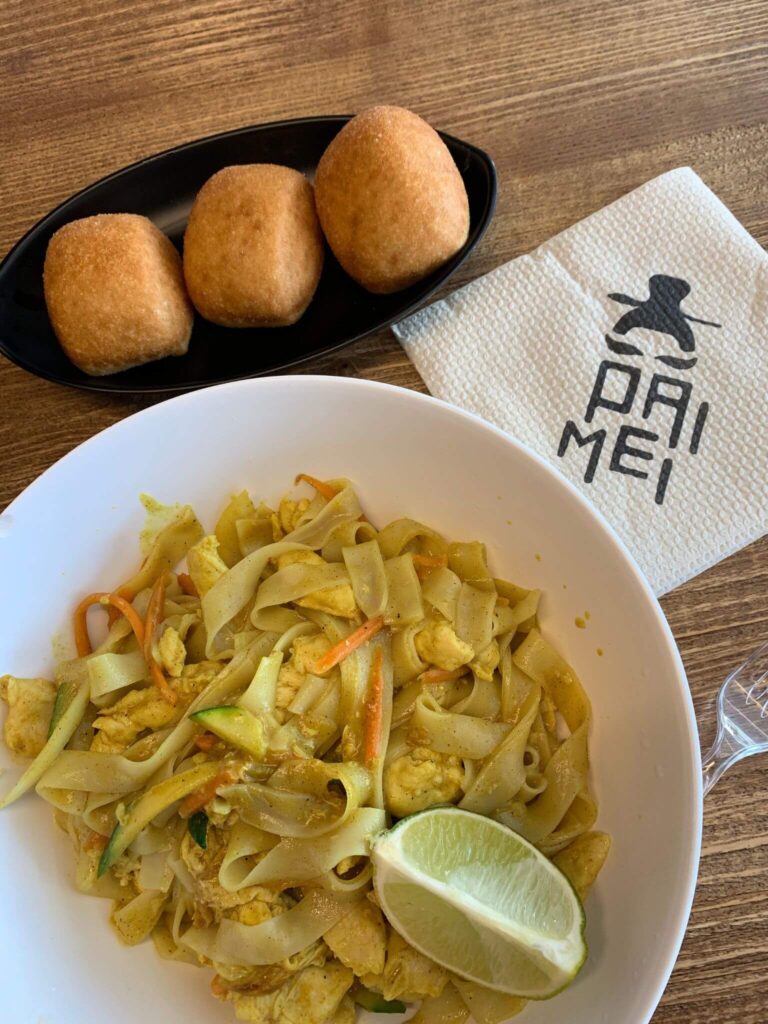 A bowl of noodles from Pai Mei, an affordable restaurant in Barcelona.