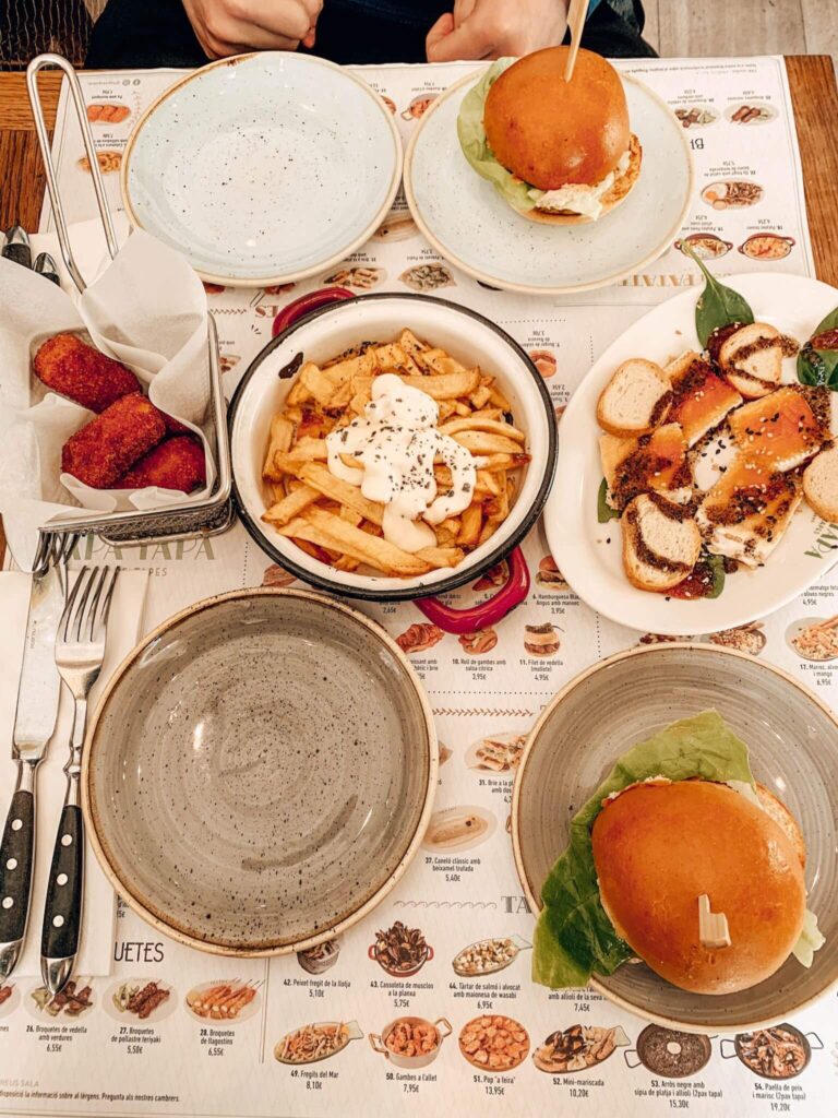 Table of tapas dishes from Tapa Tapa in Barcelona, Spain.