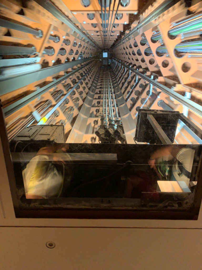 the elevator inside the Atomium in Brussels