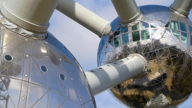 Close-up view of the Atomium in Brussels.