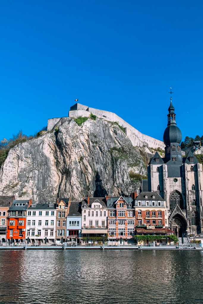 the Dinant skyline with the Dinant Citadel, the collegiate church, and the colourful river houses