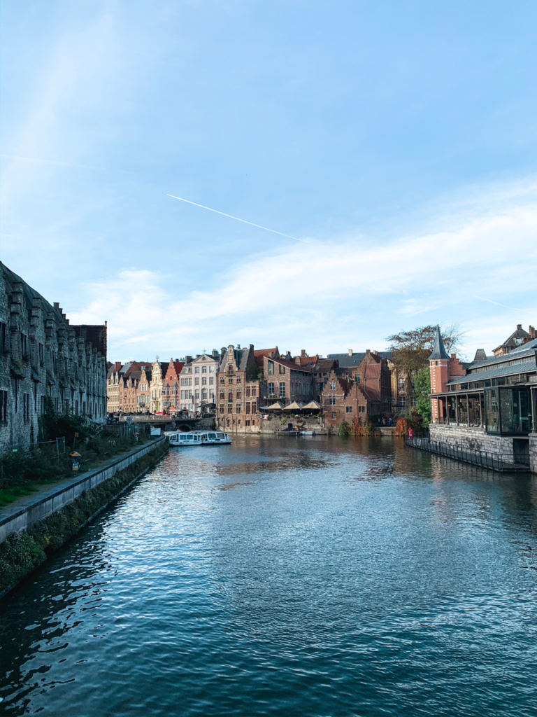 river in Ghent with canal houses in the background
