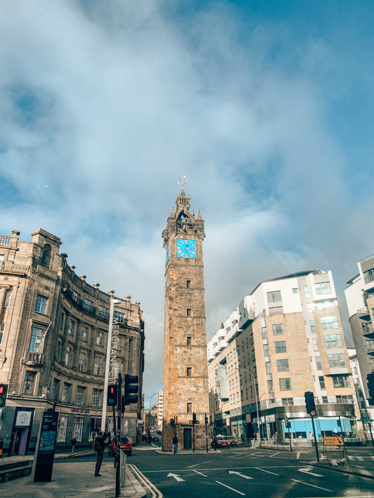 Merchant city clock tower in Glasgow
