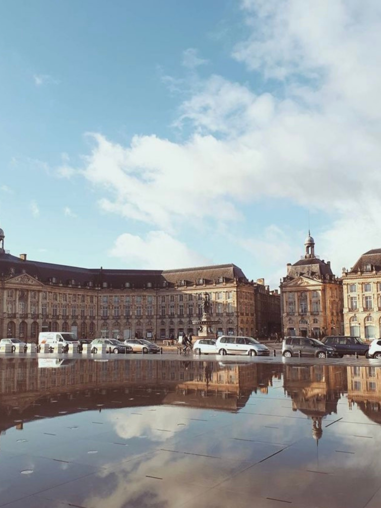 Bordeaux's le miroir d'eau, with place de la bourse in the background and reflected in the water