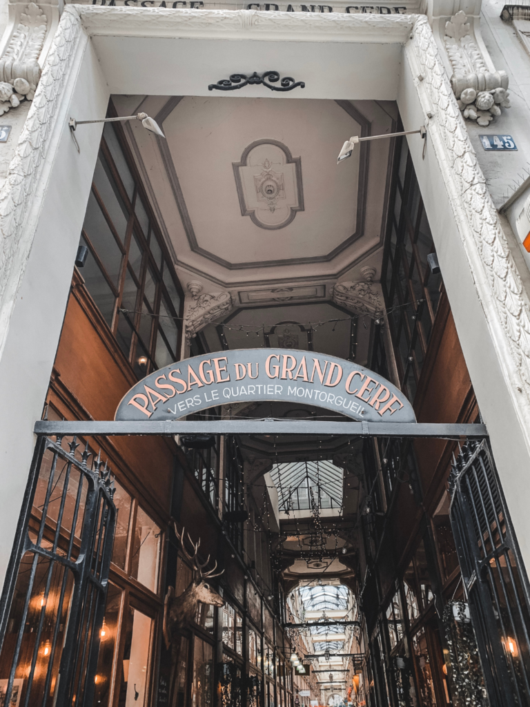 the entrance of passage du Grand Cerf, one of the few covered passages left in Paris, and a great hidden gem to visit during 3 days in Paris