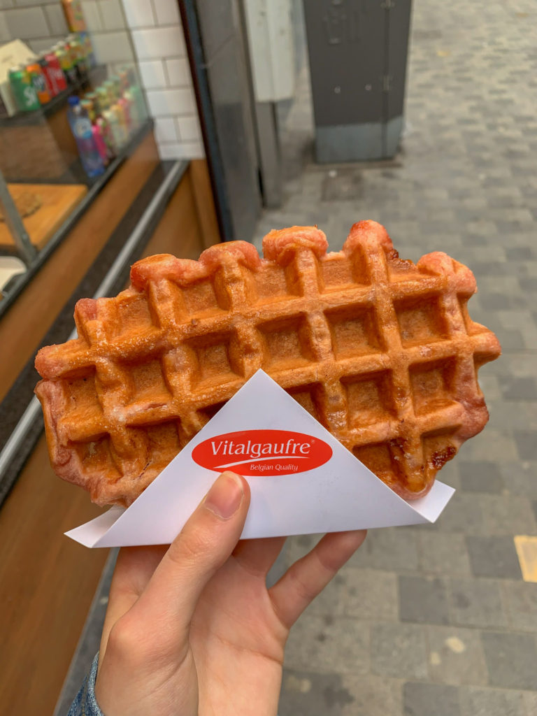 a raspberry filled liege waffle from vitalgaufre in Brussels