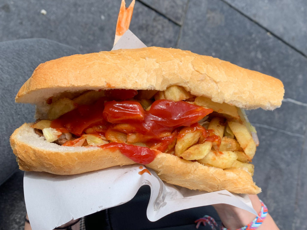 a mitraillette fries sandwich from fritland in Brussels, Belgium