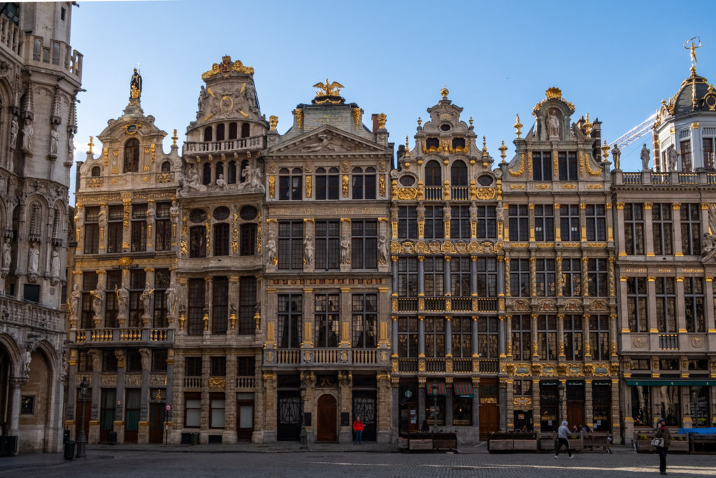 a row of ornate terraced buildings at Grand Place, Brussels