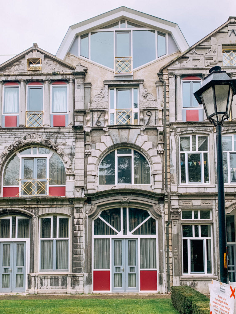Close up of the facade of the Thiery Wing, behind St Gertrude's Abbey in Leuven, Belgium