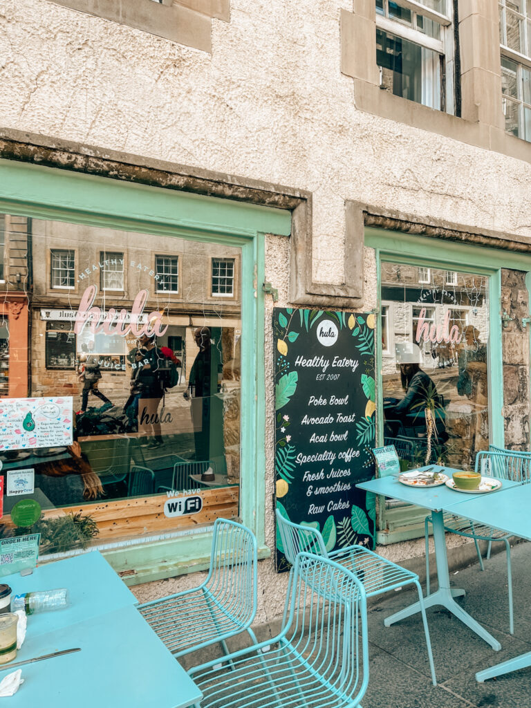outside Hula juice bar in Edinburgh, near Grassmarket
