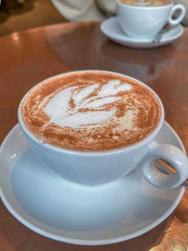 a chai latte in a mug from Project Coffee in Edinburgh, Scotland