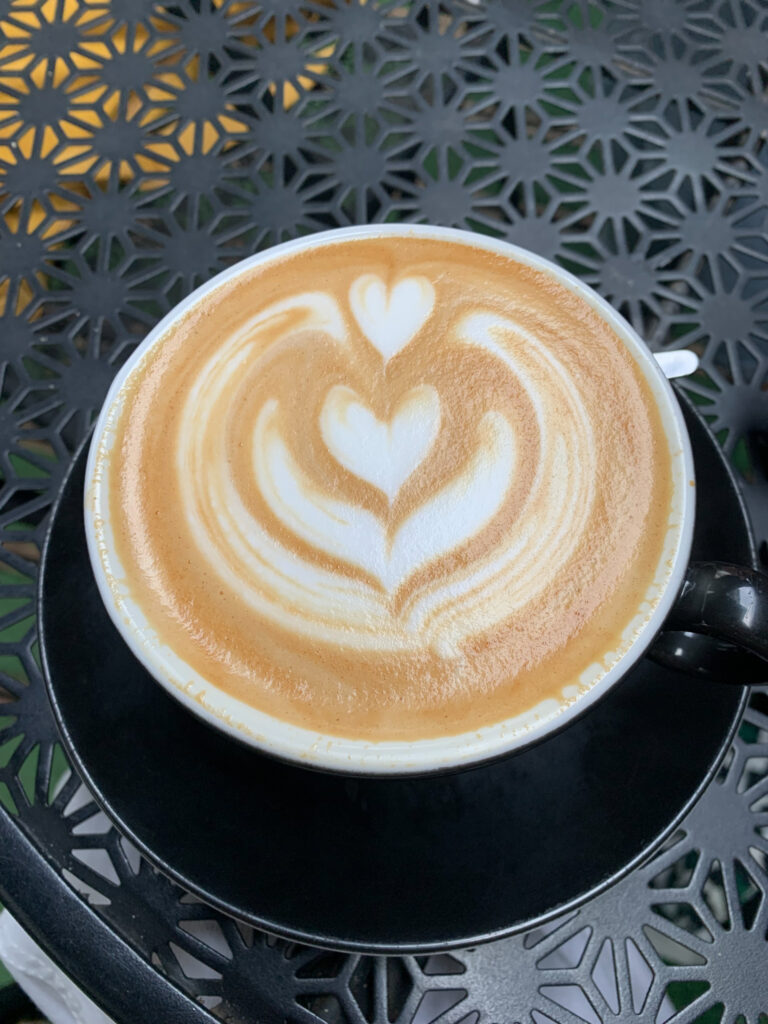 a birds eye shot of a latte from Wellington coffee in Edinburgh