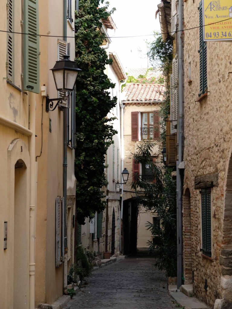 A cobbled street in Antibes old town