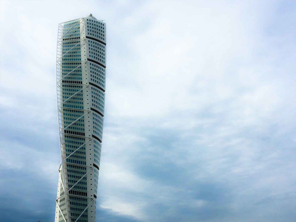 Close up of the Turning Torso building in Malmö