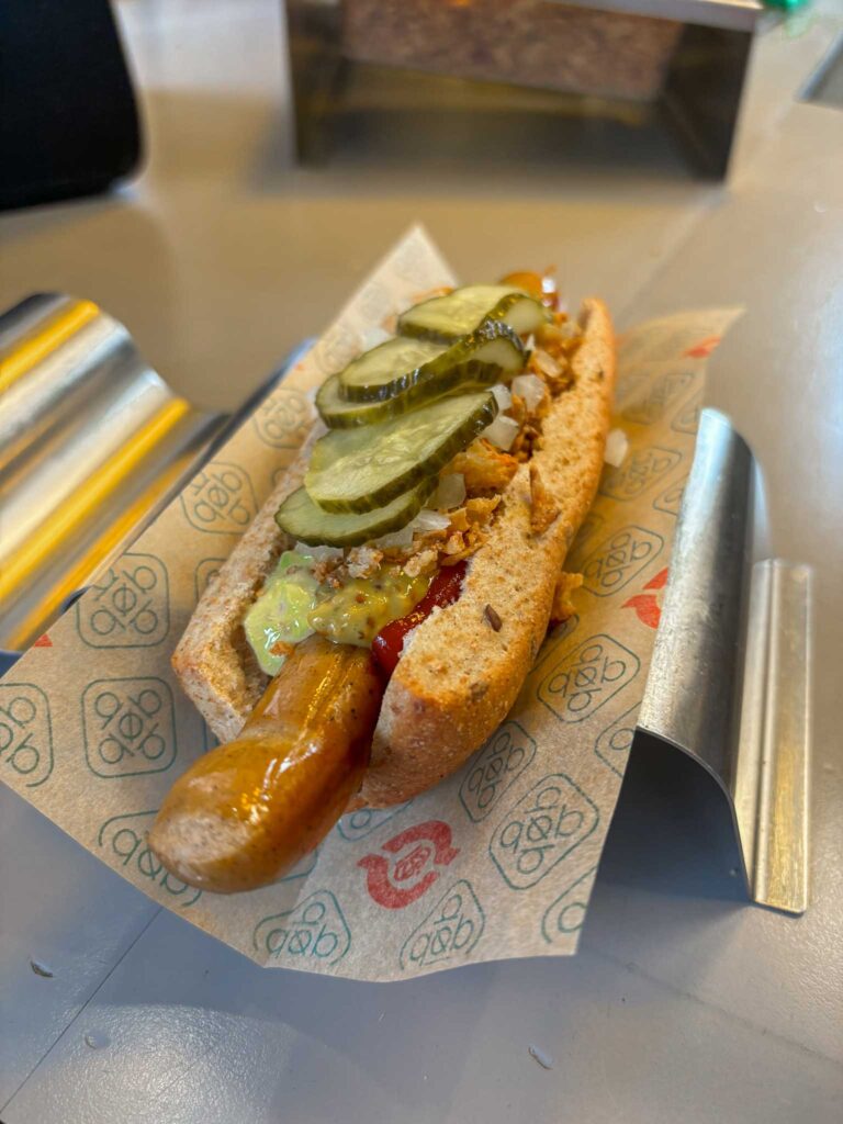 Hot dog from Den รkologiske Pรธlsemand in Copenhagen, Denmark