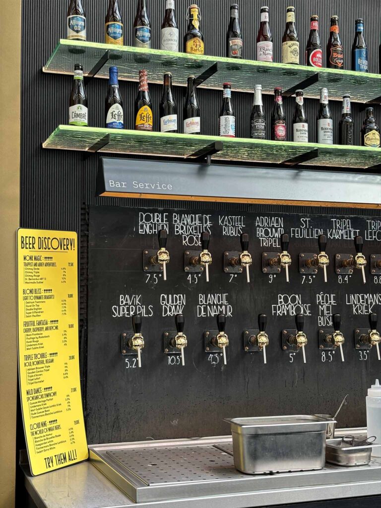 A selection of beers on tap at Brussels Beer World