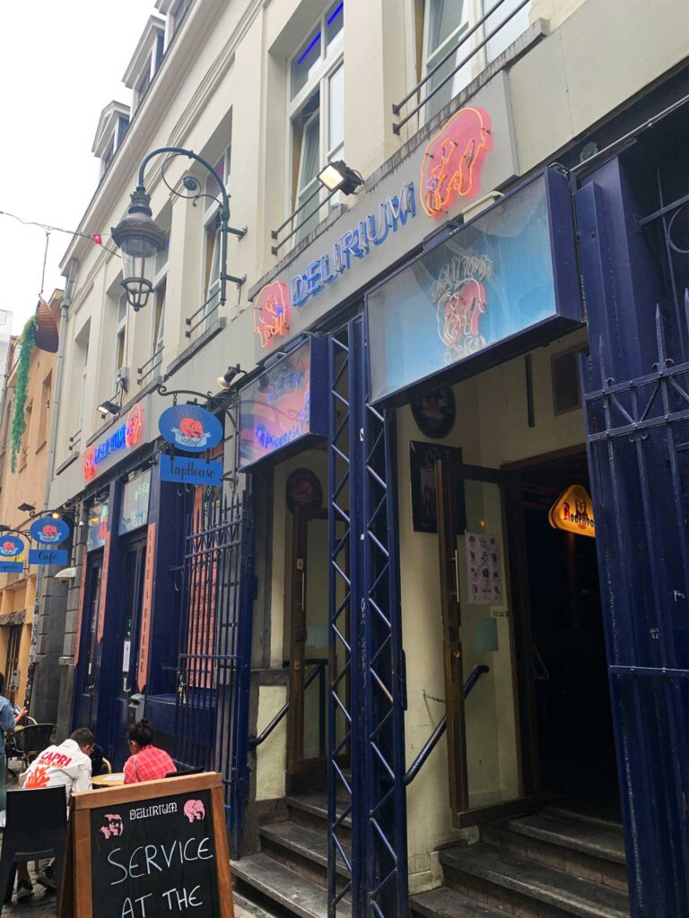 Outside the famous Delirium Bar in Brussels, Belgium