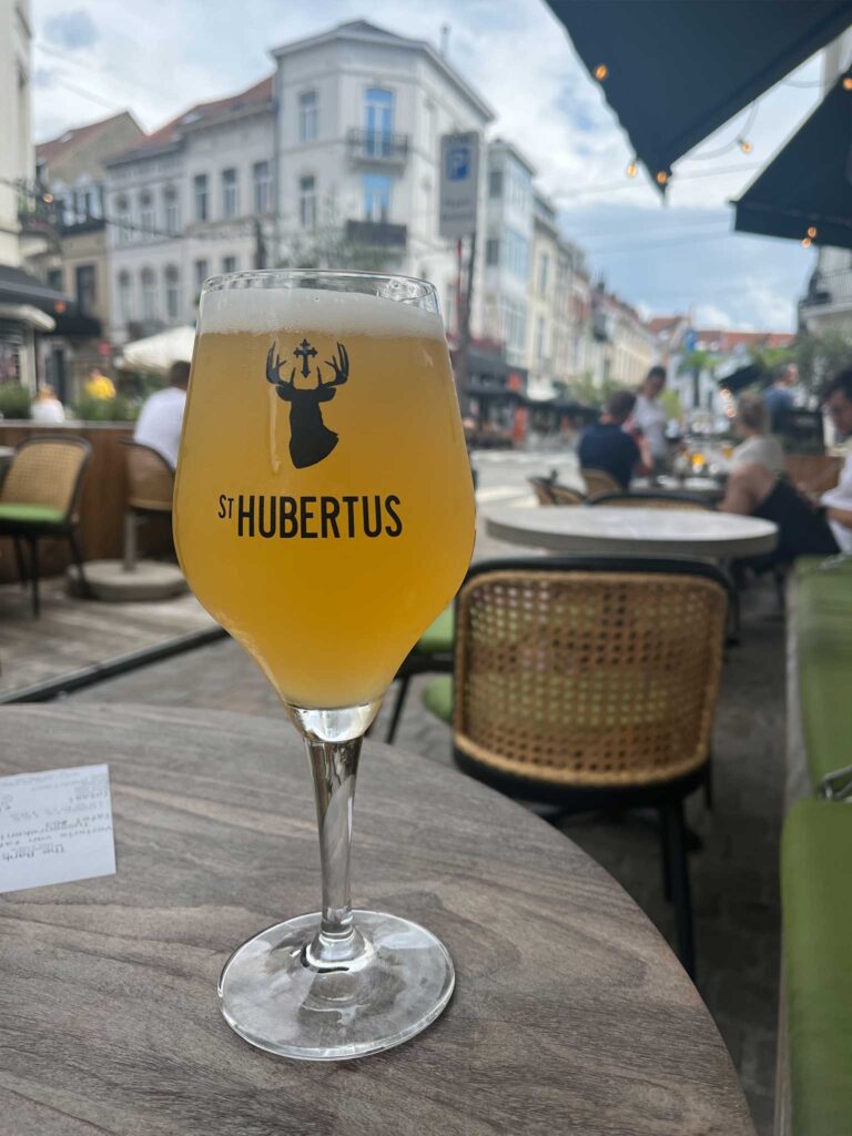 A St Hubertus beer on the terrace at The Bank in Brussels
