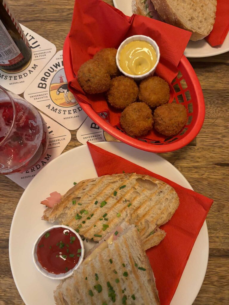 Bitterballen and a toastie from Cafรฉ de Tuin in Jordaan, Amsterdam