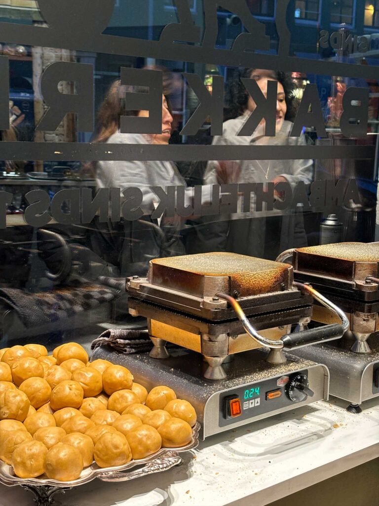 Balls of dough and stroopwafel presses as Hans Egstorf in Amsterdam