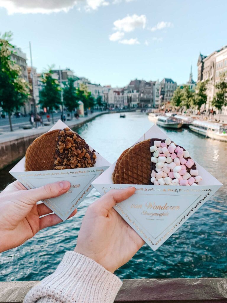 Two stroopwafel with toppings from Van Wonderen Stroopwafel, Amsterdam