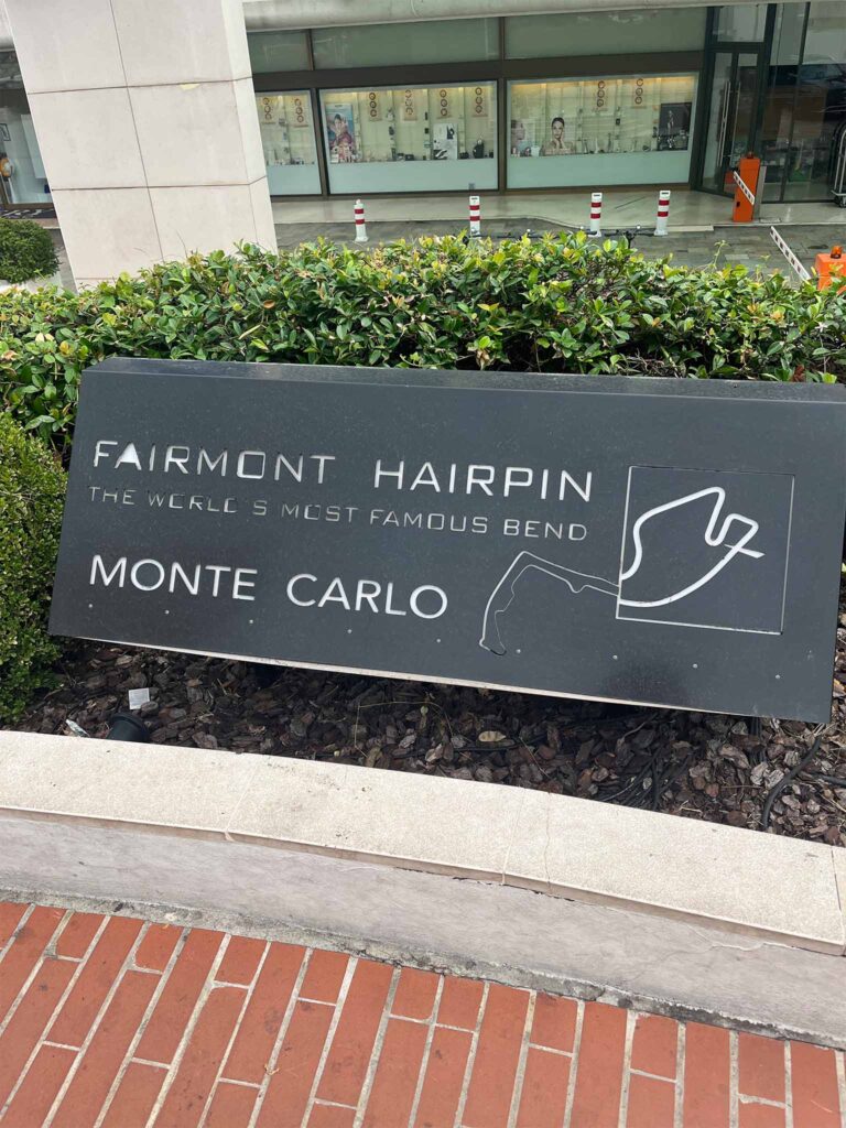 Plaque for the Fairmont Hairpin on the famous Formula One track in Monte Carlo, Monaco
