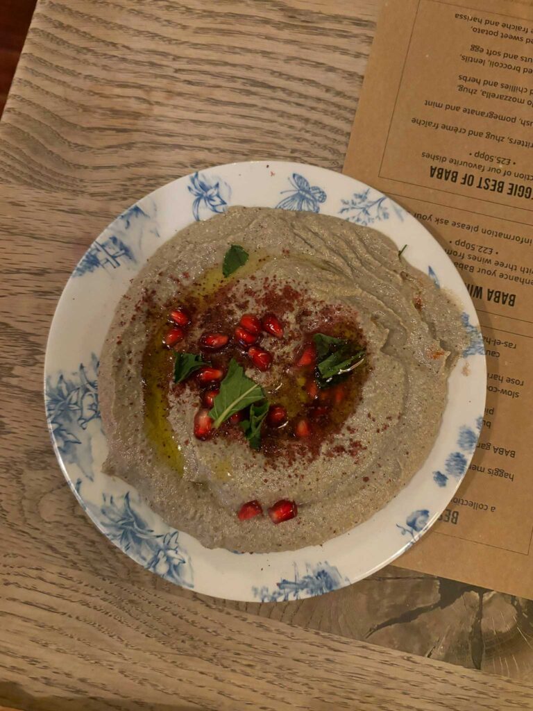 Plate of baba ganoush from Baba, Edinburgh
