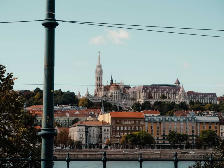 City skyline view of Budapest, looking over Fisherman's Bastion