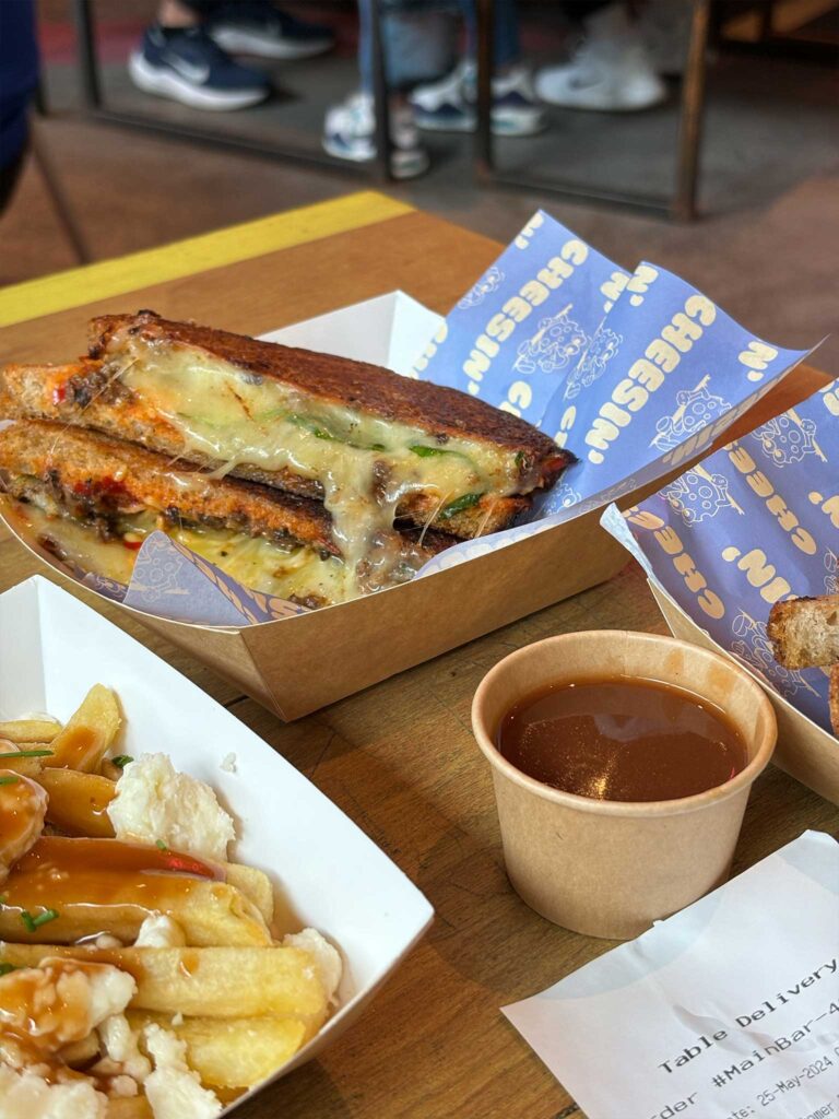 Cheese toastie on a table at Edinburgh Street Food