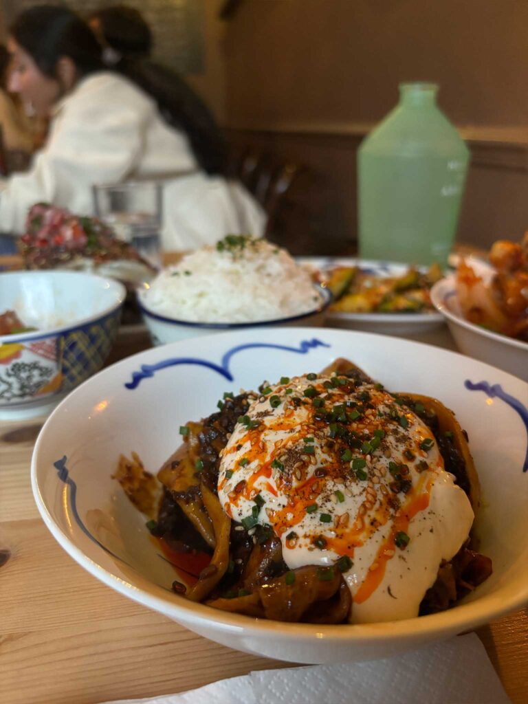 Hand-ripped noodles topped with silken tofu from Pomelo in Edinburgh