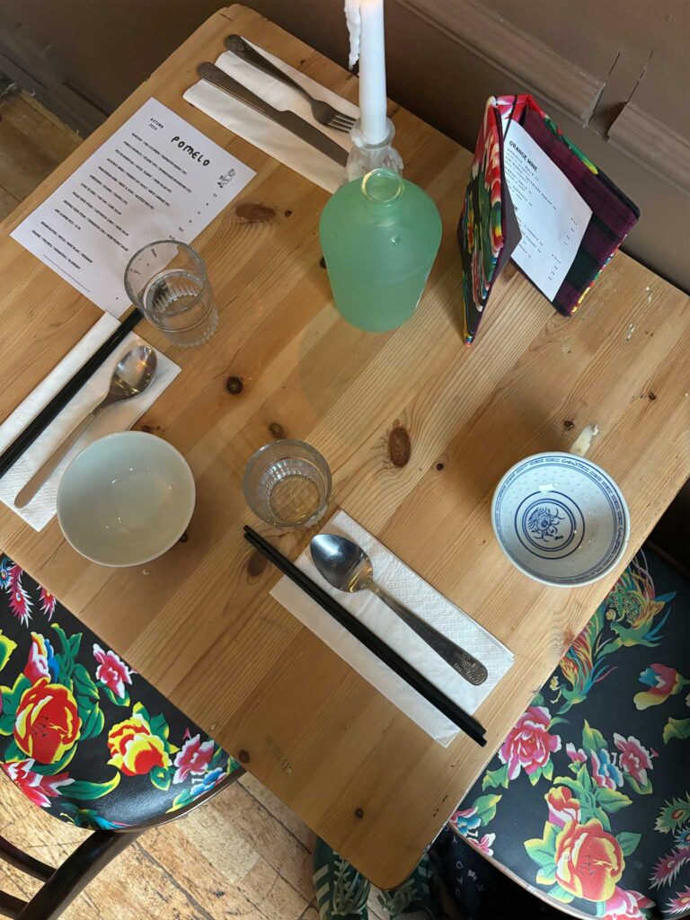 Table setup at Pomelo, a restaurant in Edinburgh