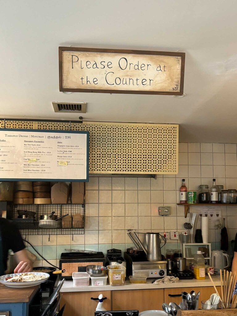 Counter at Singapore Coffee House in Edinburgh