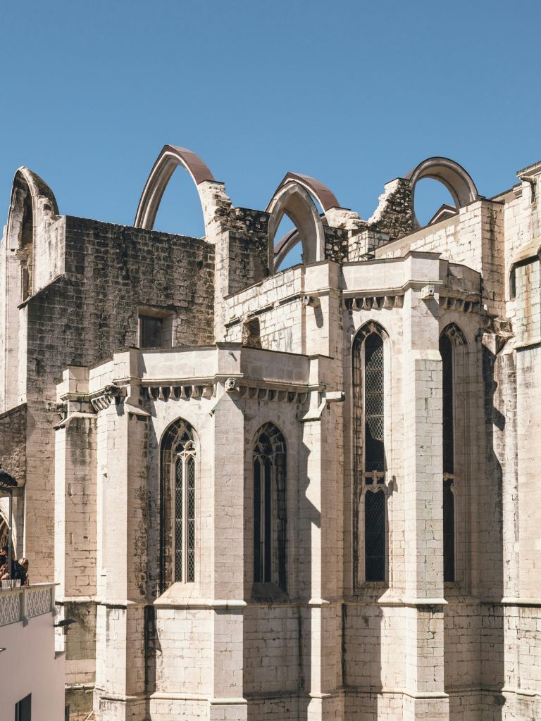Close up of the Carmo Convent ruins in Lisbon, Portugal