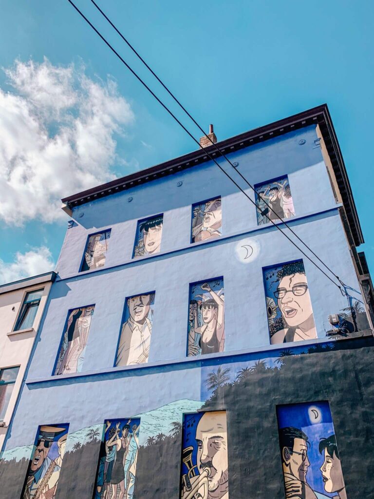 Caroline Baldwin mural on the Brussels Comic Book Route