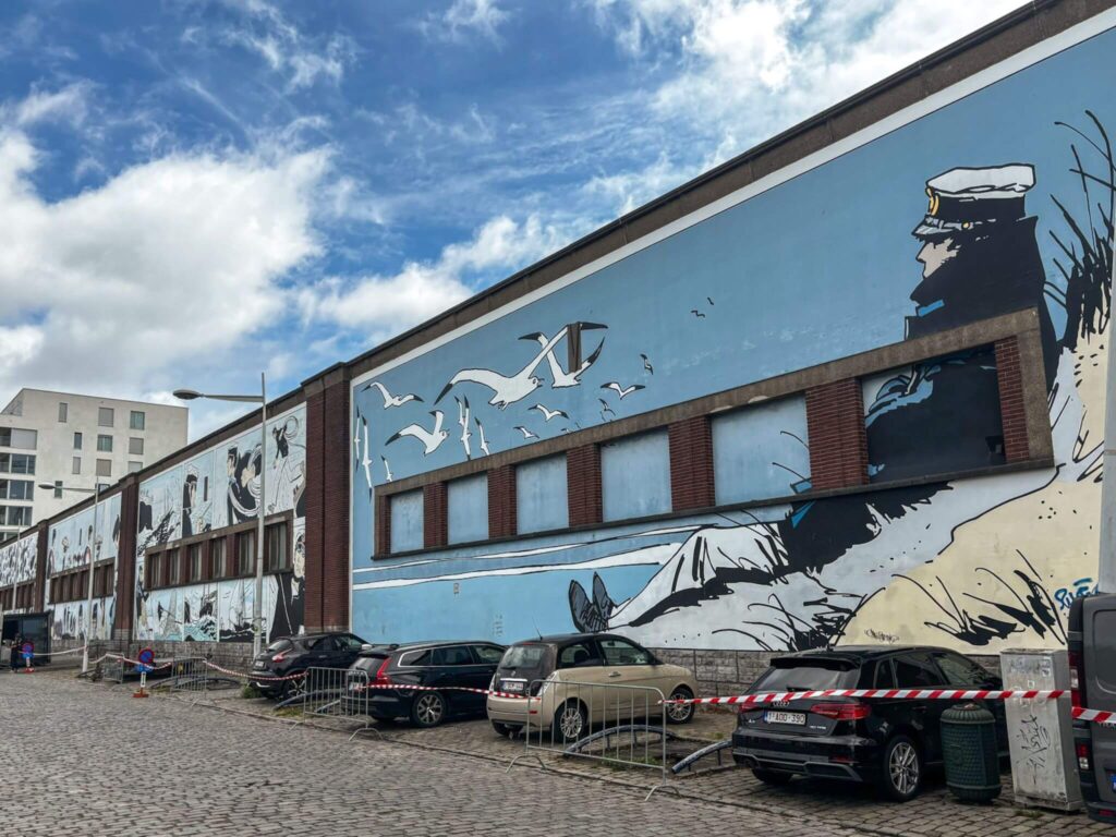 Corto Maltese mural on the Brussels Comic Book Route