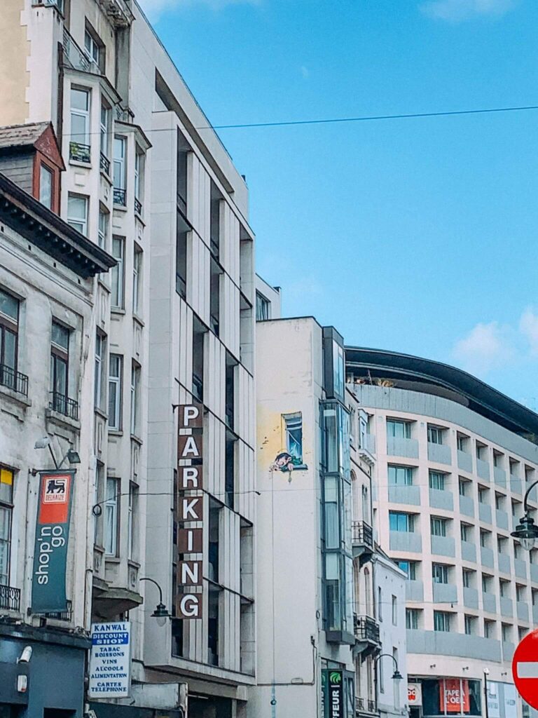 Gaston Lagaffe mural on the Brussels Comic Book Route