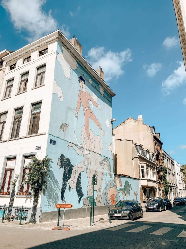 Les Rêves de Nic mural on the Brussels Comic Book Route