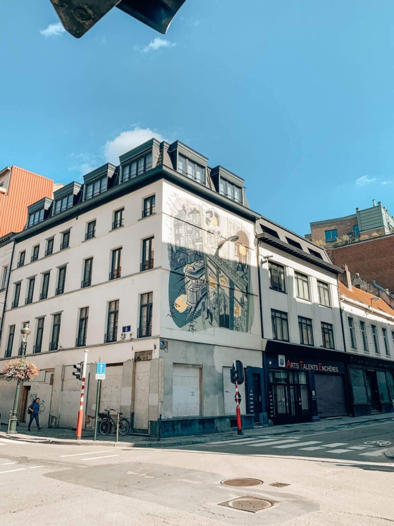 Monsieur Jean mural on the Brussels Comic Book Route