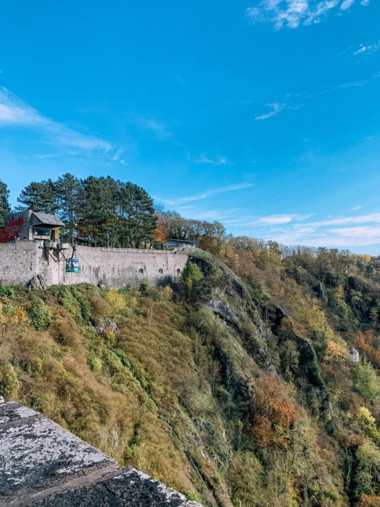 View of the Dinant Citadel and its cable cars.